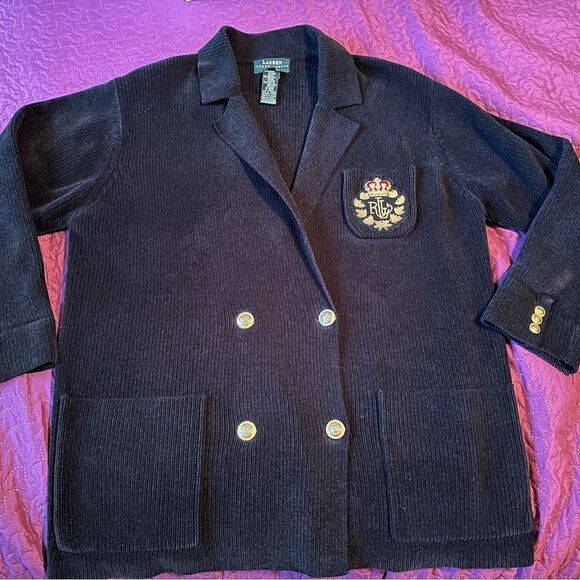 Vintage 90s Ralph Lauren, Med petite double breasted, sweater blazer cardigan - Picture 8 of 9